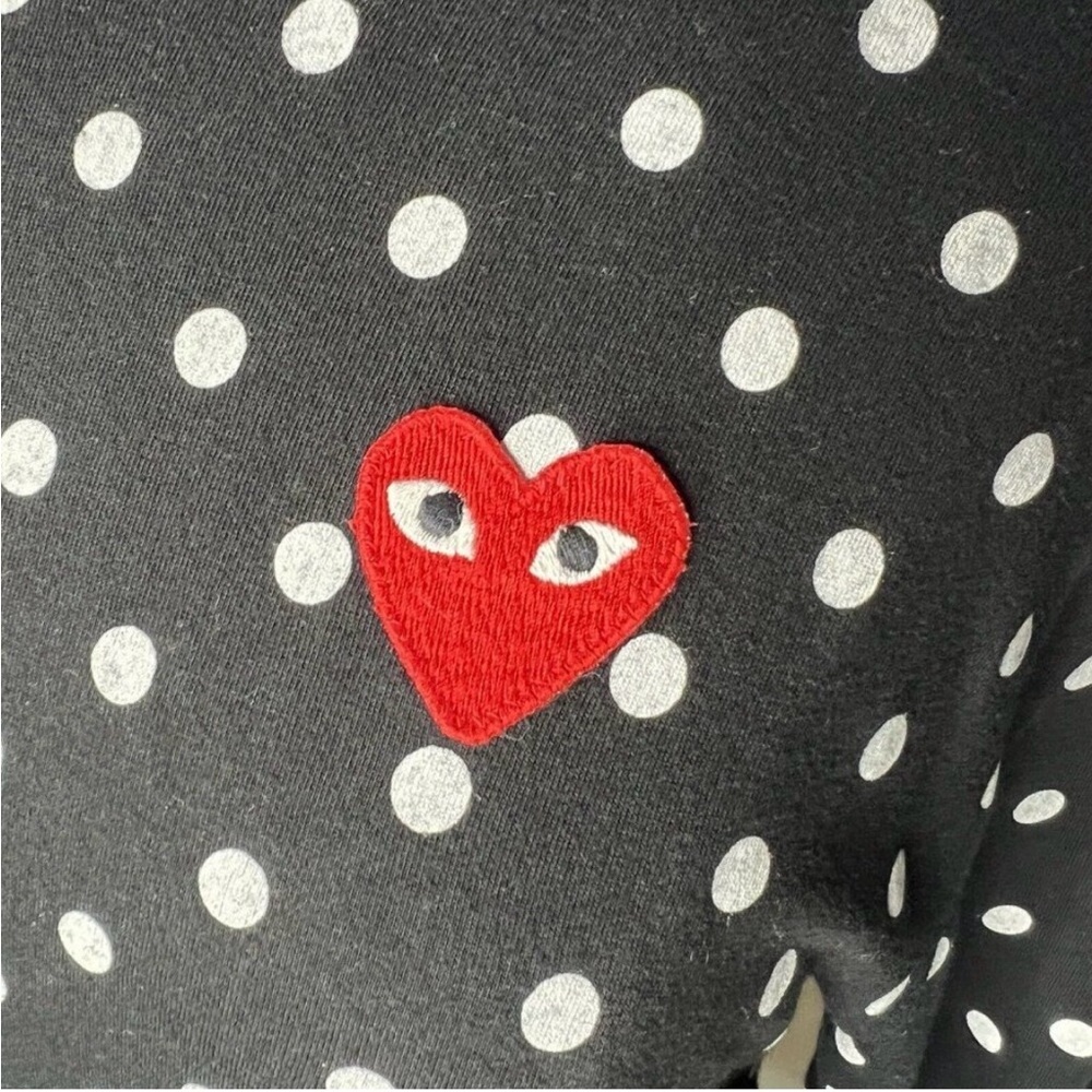 Comme Des Garcons Shirt L Womens Play Black Polka Dot Heart Long Sleeves Cotton - Picture 5 of 6